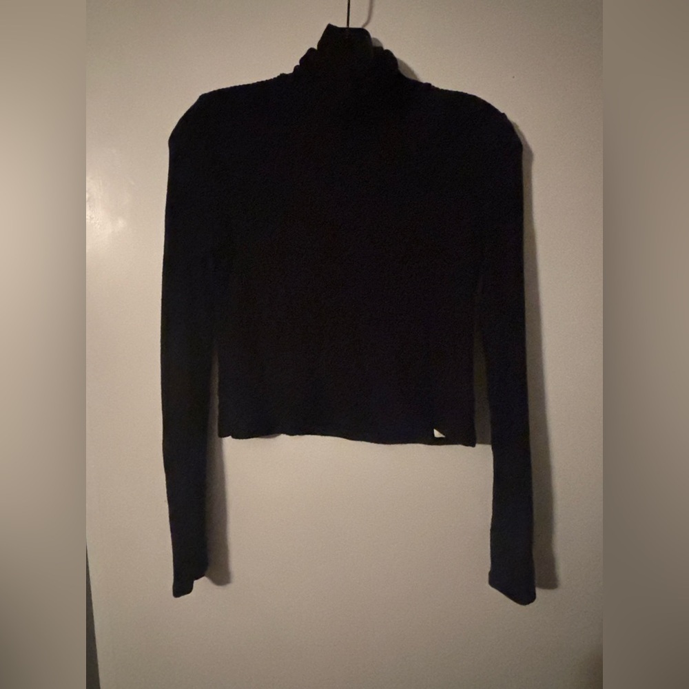Reformation Black Long-Sleeve Crop Turtleneck Top